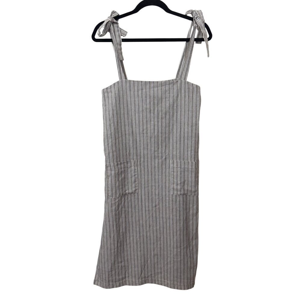Storia Women Midi Striped Dress Size Small S Gray Tie Shoulder Strap Slits EUC